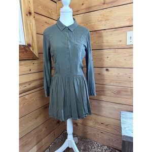 Decjuba Olive Green Button Down Drop Waist Shirt Dress Viscose Size S